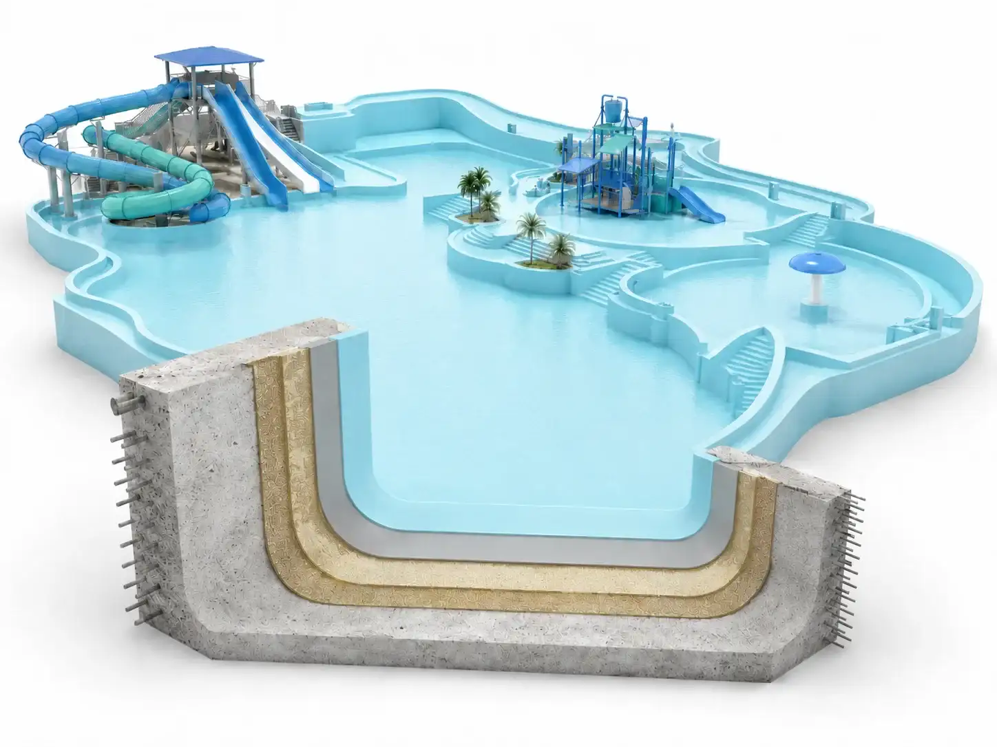 Spray polyurea water park and swimming pool waterproofing system overview