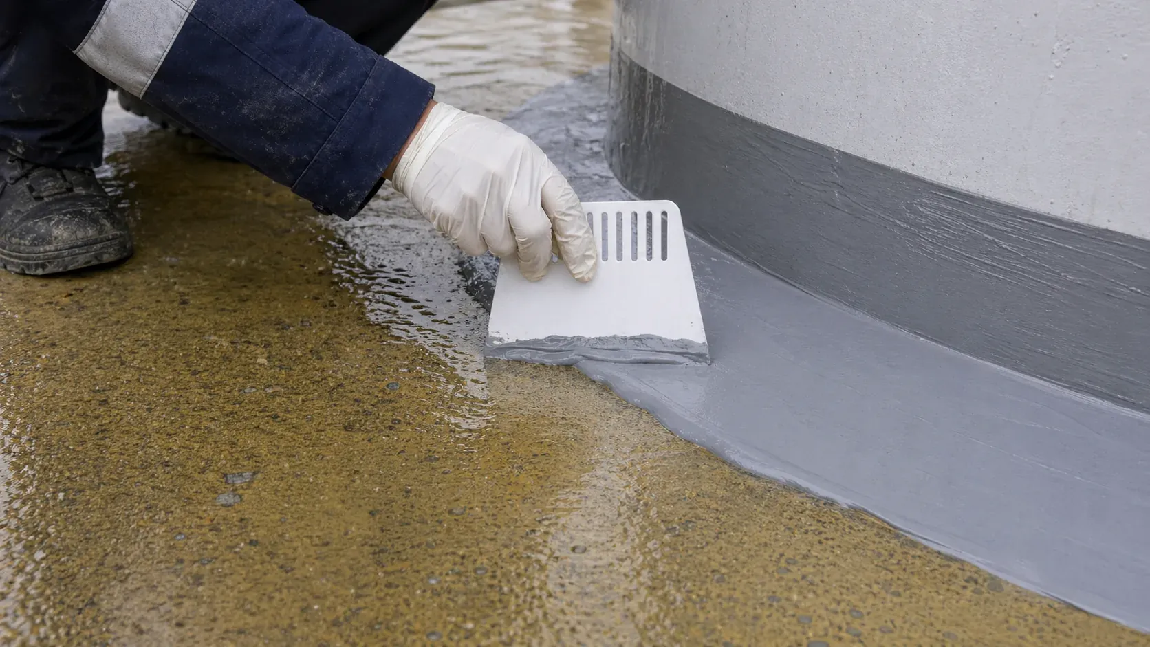 BW6-8526 trowel-applied polyurea detail for waterproof protective coating at a tank base