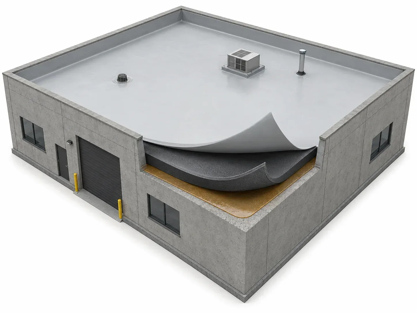 Spray polyurea concrete roof waterproofing system with BW8009 primer, BW3-900 membrane and BW0-8029 protective topcoat